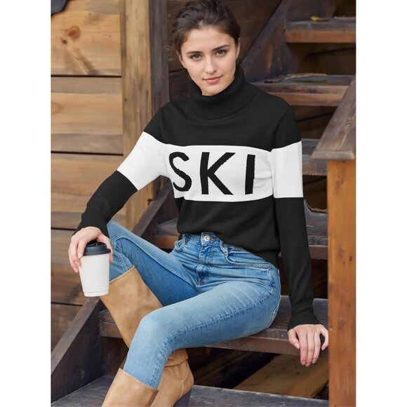 Womens Color Block Turtleneck Ski Sweater Knitwear Small - Picture 5 of 6